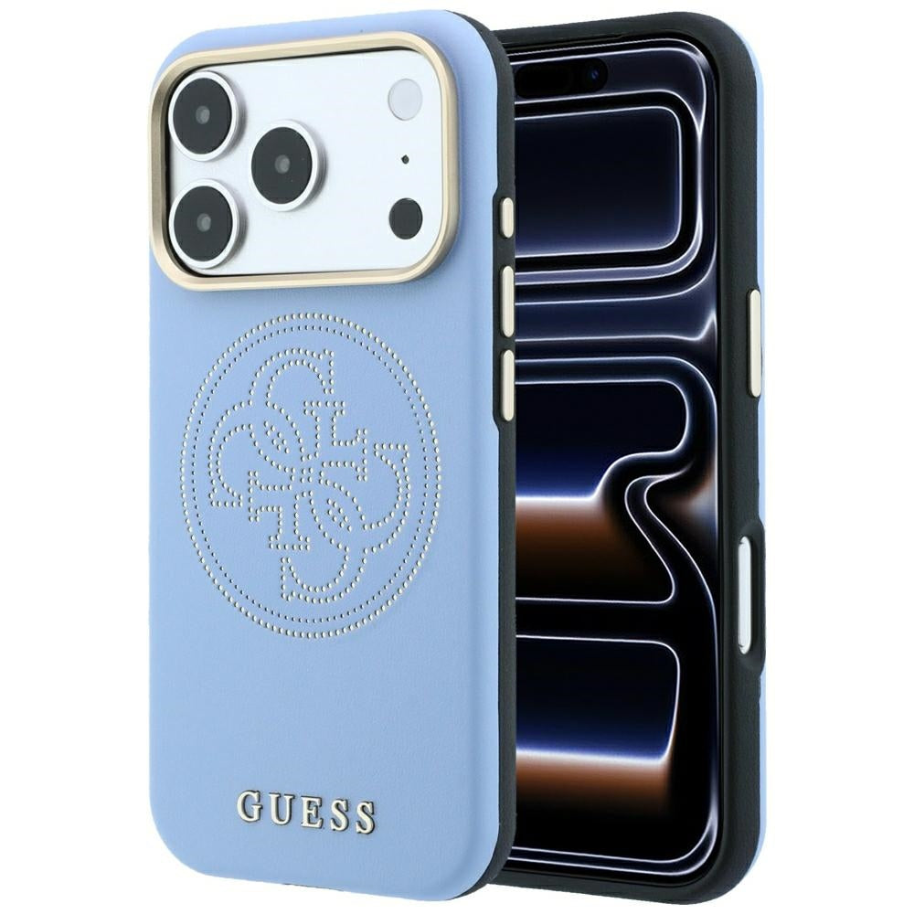 Ovitek MagSafe za Apple iPhone 18 Pro / 17 Pro, Guess, perforiran 4G, modra