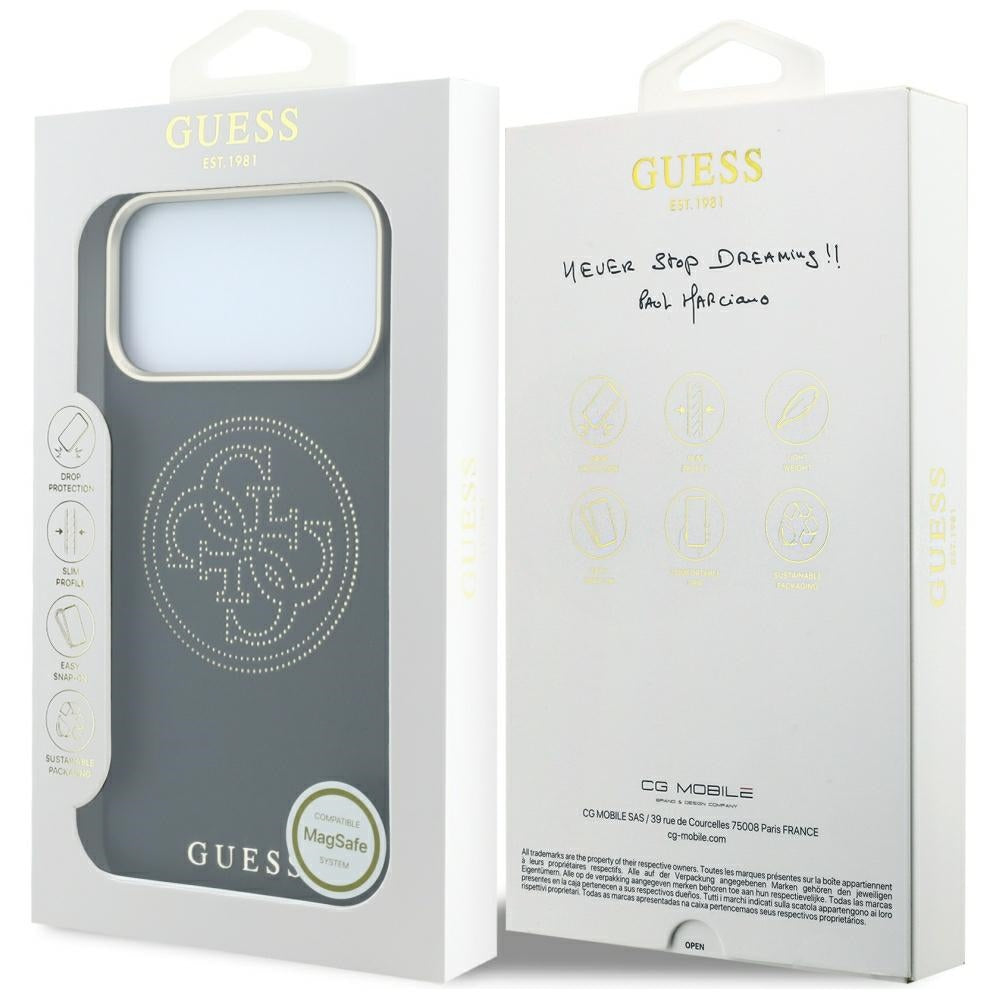 Ovitek MagSafe za Apple iPhone 18 Pro / 17 Pro, Guess, perforiran 4G, črn
