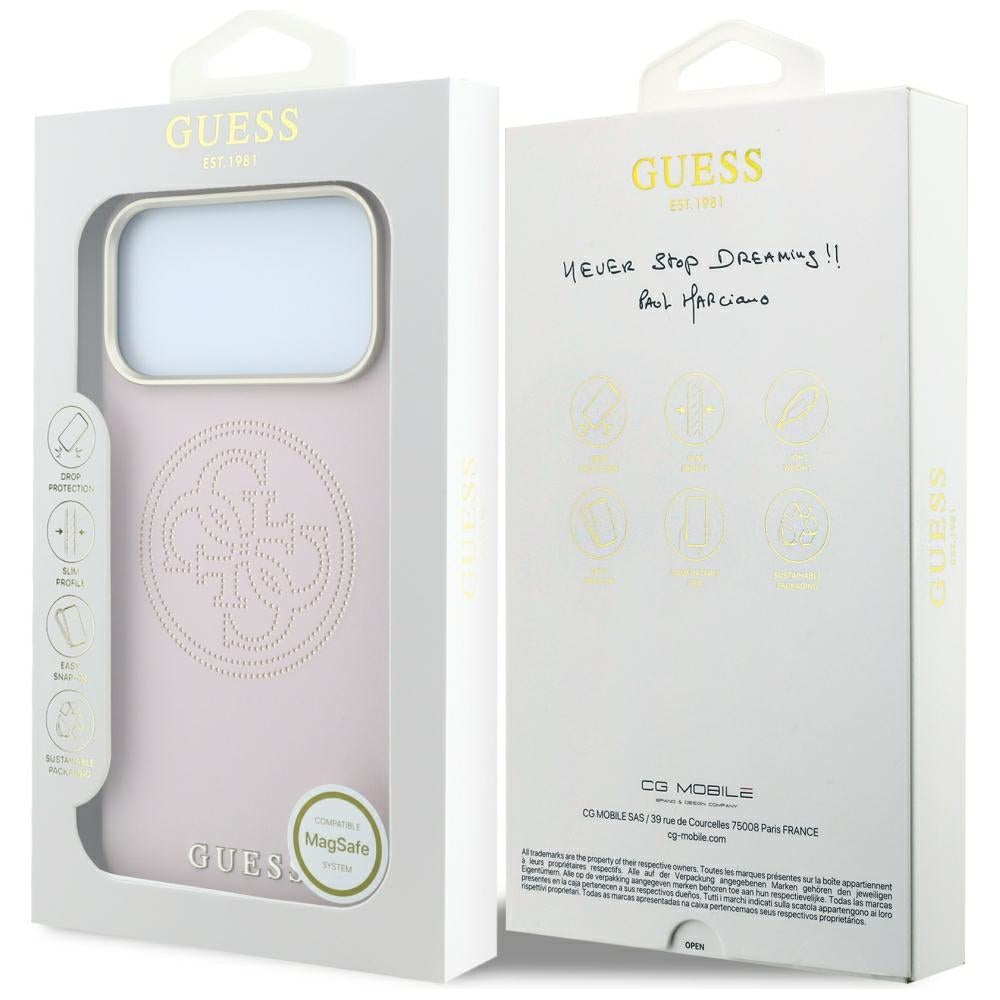 Ovitek MagSafe za Apple iPhone 18 Pro / 17 Pro, Guess, perforiran 4G, roza