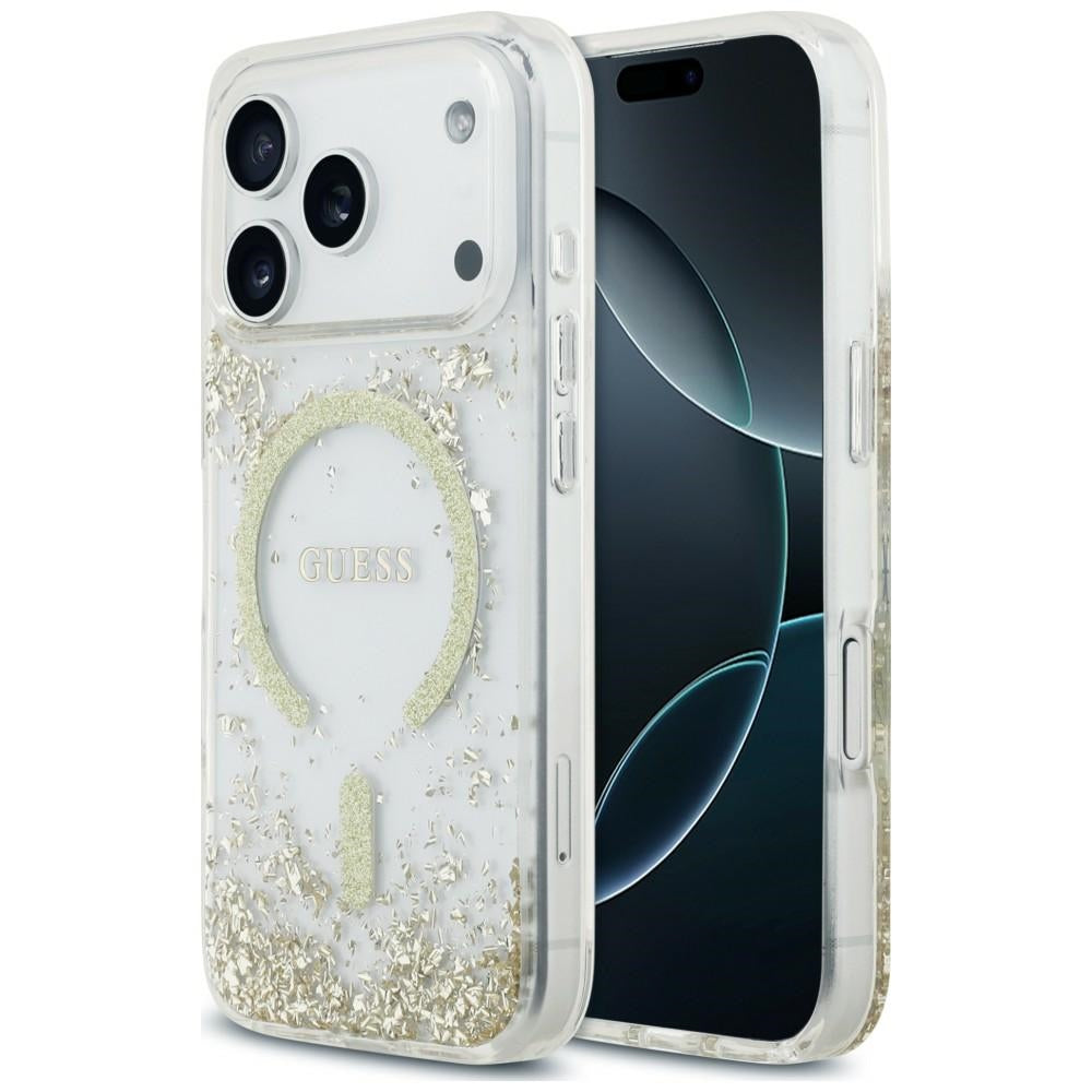 MagSafe ovitek za Apple iPhone 18 Pro / 17 Pro, Guess, smolnato dno z bleščicami, zlata