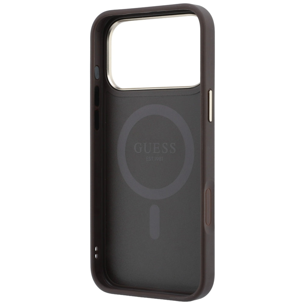 MagSafe ovitek za Apple iPhone 18 Pro / 17 Pro, Guess, Ring Stand 360 4G Classic Logo, rjav