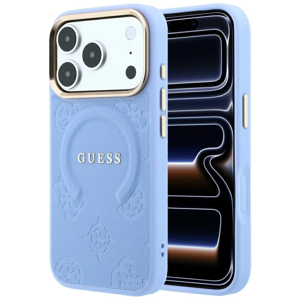 MagSafe ovitek za Apple iPhone 18 Pro / 17 Pro, Guess, Saffiano Peony Ring, Bleu