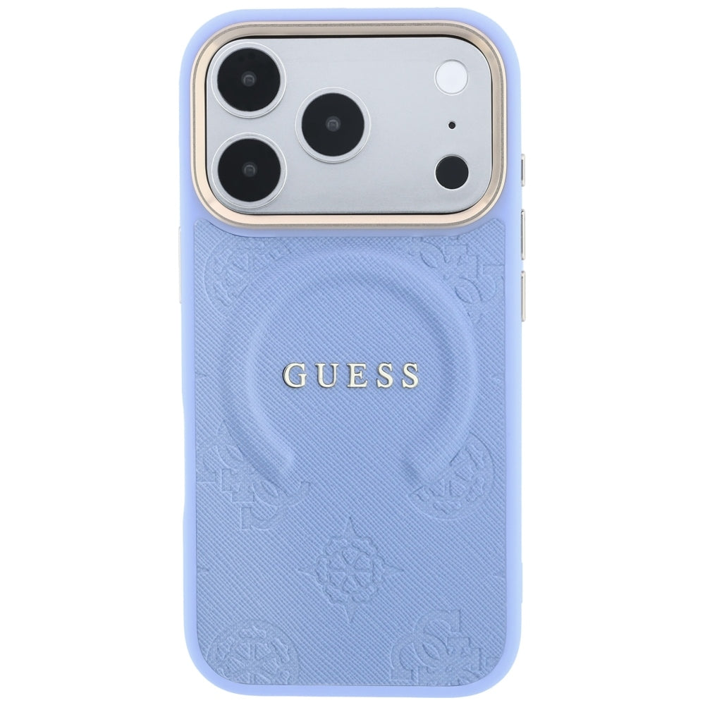 MagSafe ovitek za Apple iPhone 18 Pro / 17 Pro, Guess, Saffiano Peony Ring, Bleu