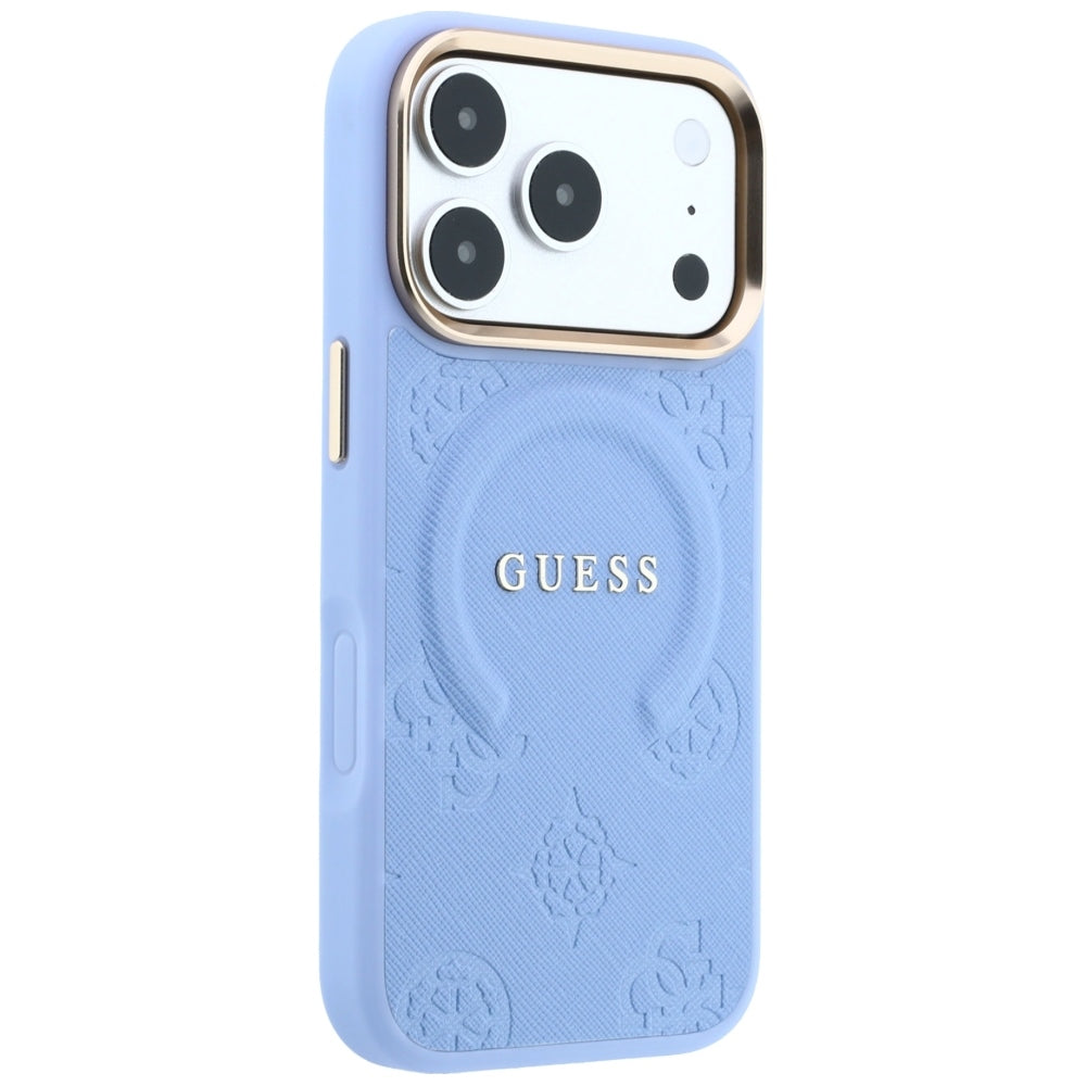 MagSafe ovitek za Apple iPhone 18 Pro / 17 Pro, Guess, Saffiano Peony Ring, Bleu