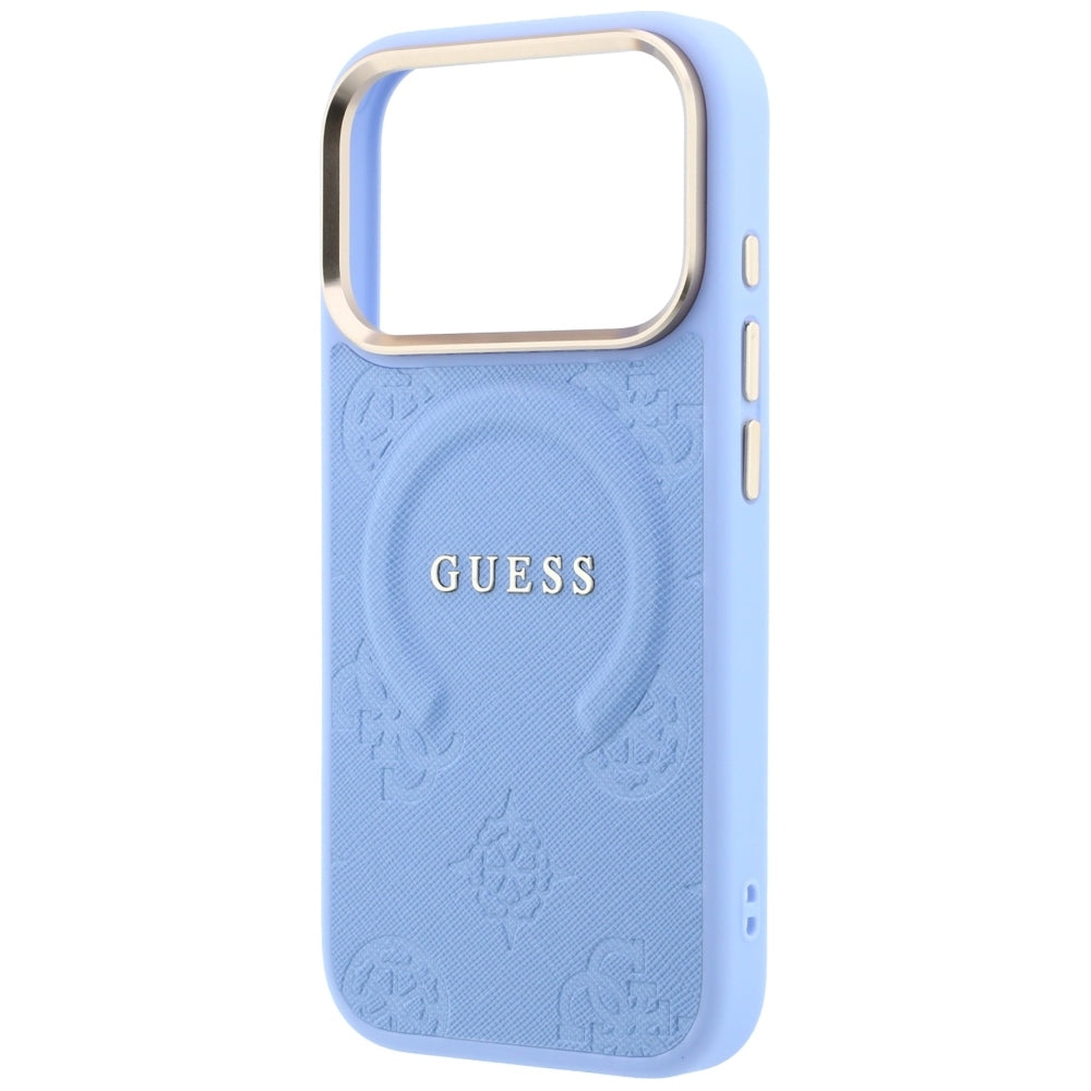 MagSafe ovitek za Apple iPhone 18 Pro / 17 Pro, Guess, Saffiano Peony Ring, Bleu