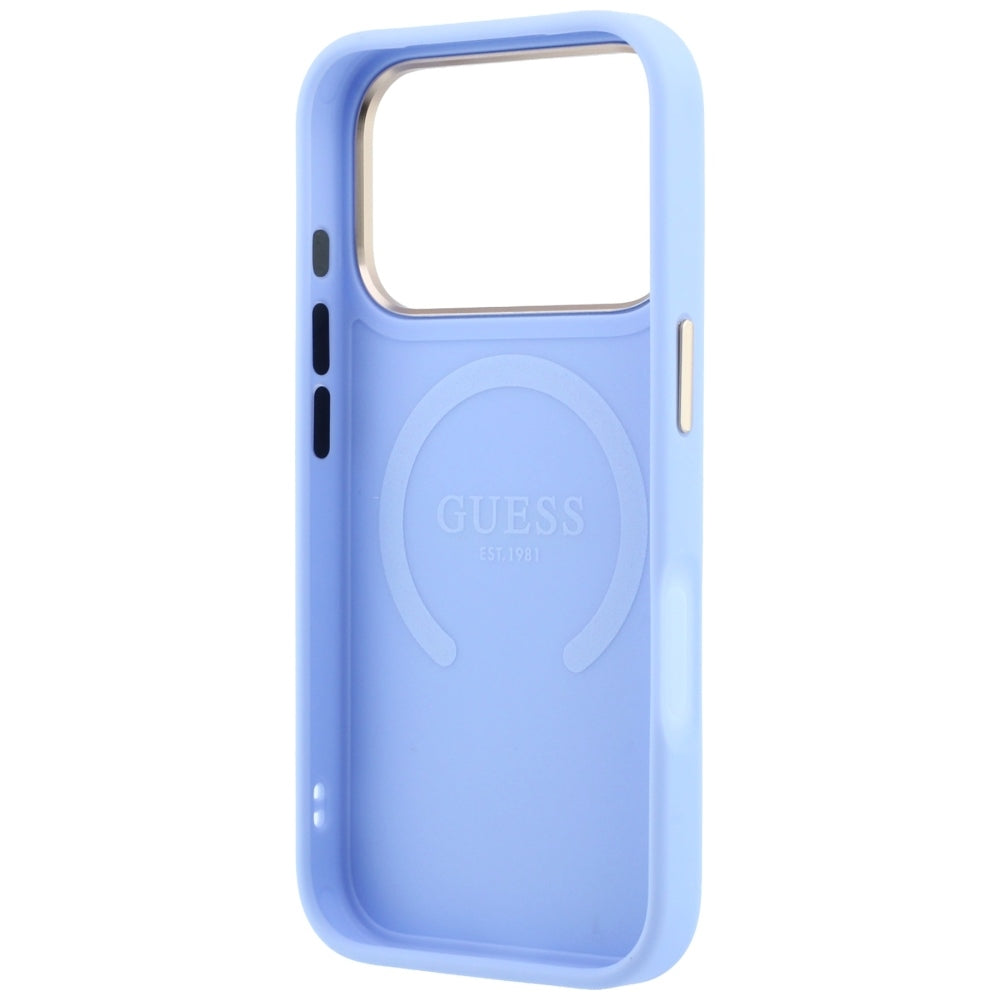 MagSafe ovitek za Apple iPhone 18 Pro / 17 Pro, Guess, Saffiano Peony Ring, Bleu