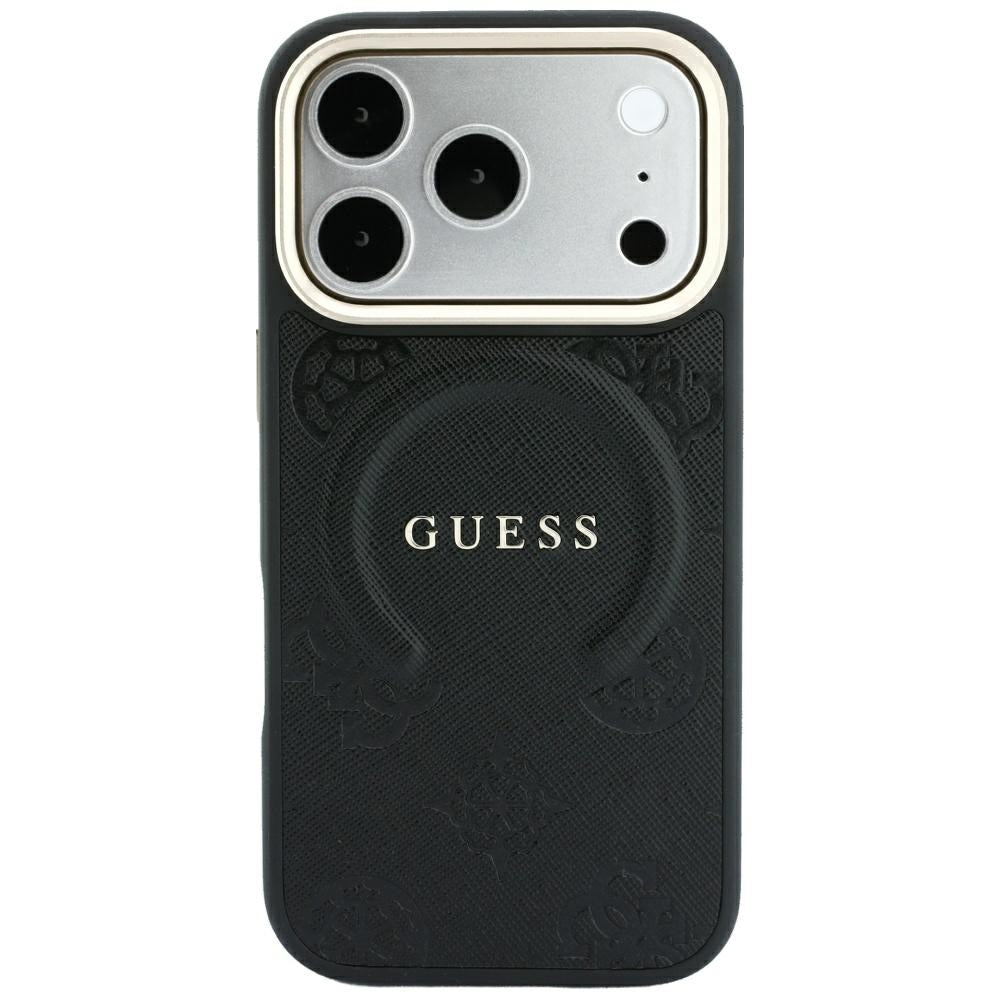 MagSafe ovitek za Apple iPhone 18 Pro / 17 Pro, Guess, Saffiano Peony Ring, Črn