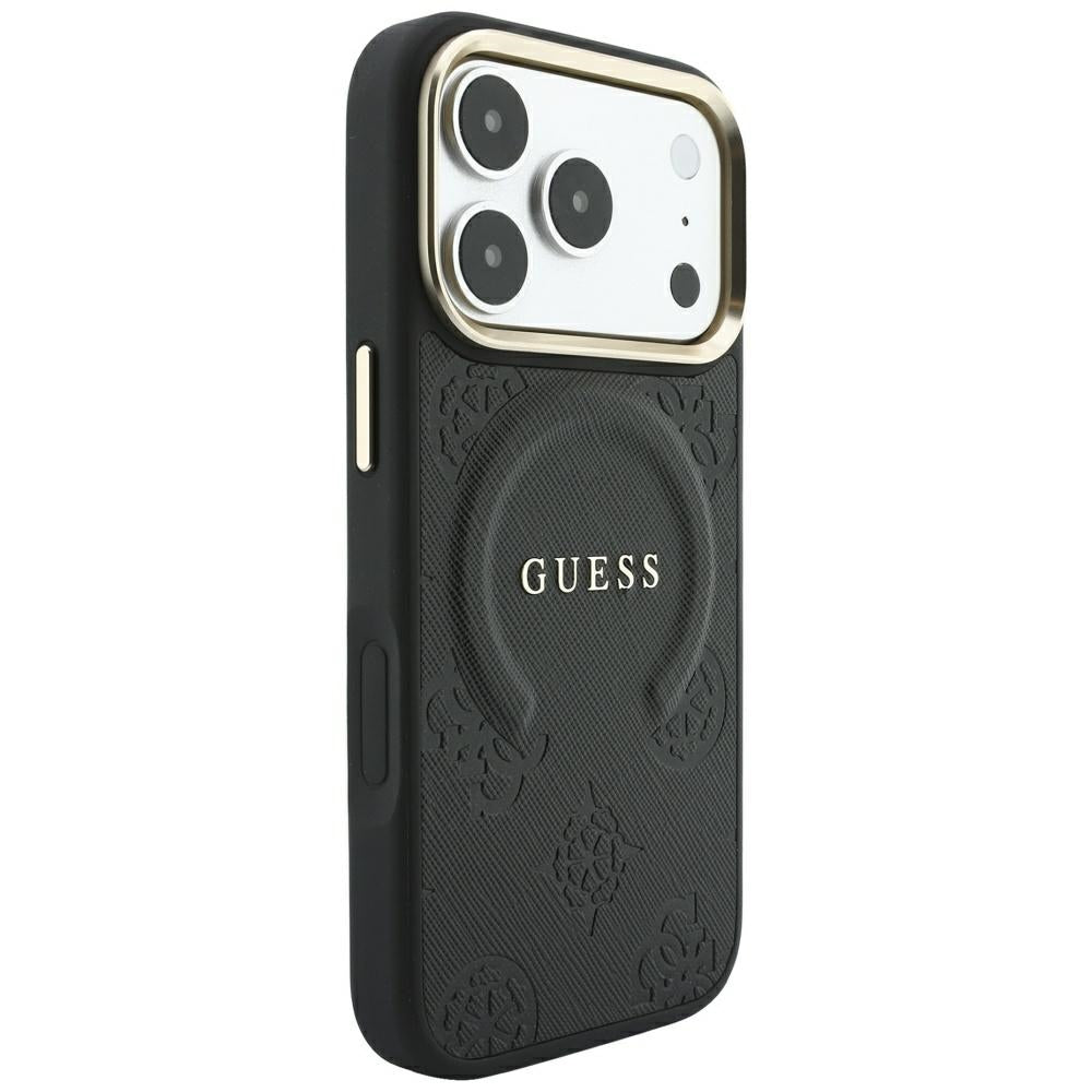 MagSafe ovitek za Apple iPhone 18 Pro / 17 Pro, Guess, Saffiano Peony Ring, Črn