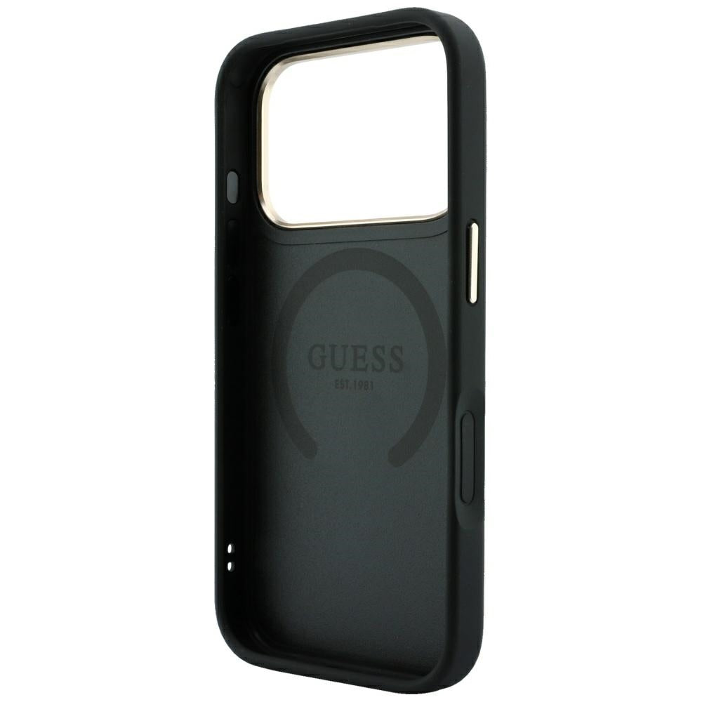 MagSafe ovitek za Apple iPhone 18 Pro / 17 Pro, Guess, Saffiano Peony Ring, Črn