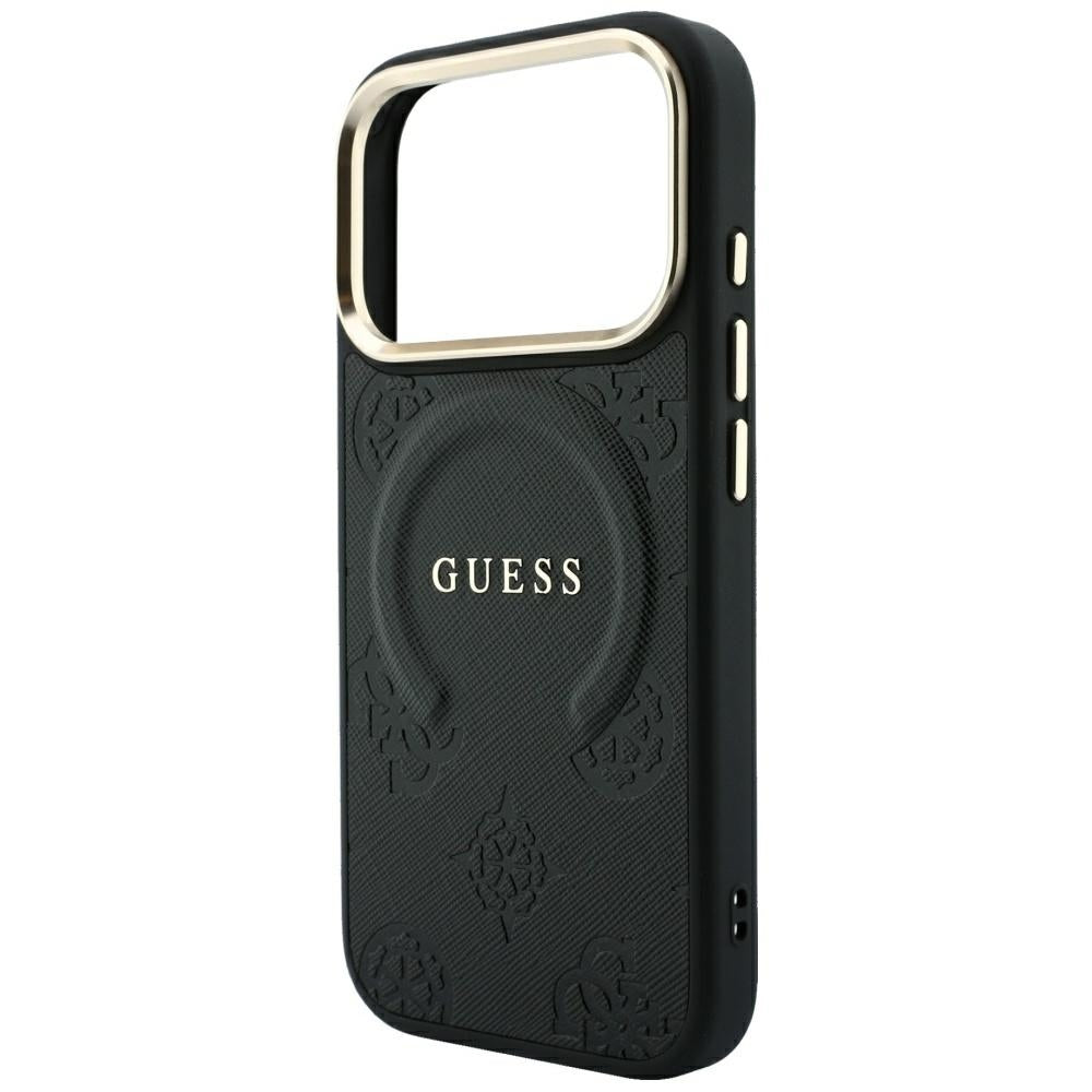 MagSafe ovitek za Apple iPhone 18 Pro / 17 Pro, Guess, Saffiano Peony Ring, Črn