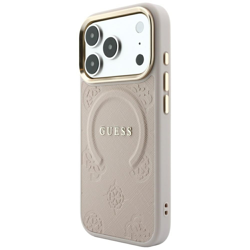 MagSafe ovitek za Apple iPhone 18 Pro / 17 Pro, Guess, Saffiano Peony Ring, roza