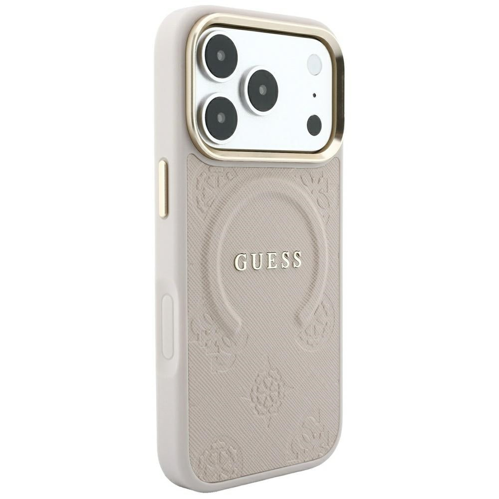 MagSafe ovitek za Apple iPhone 18 Pro / 17 Pro, Guess, Saffiano Peony Ring, roza