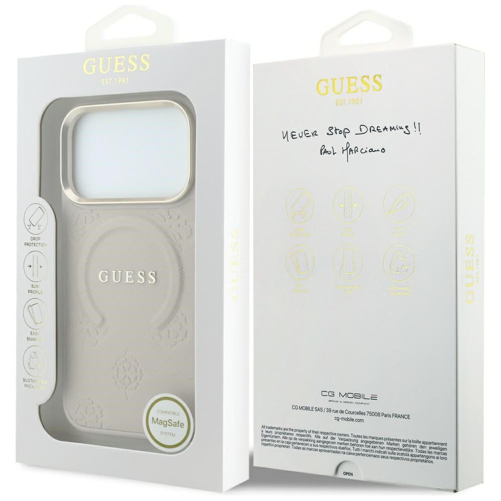 MagSafe ovitek za Apple iPhone 18 Pro / 17 Pro, Guess, Saffiano Peony Ring, roza