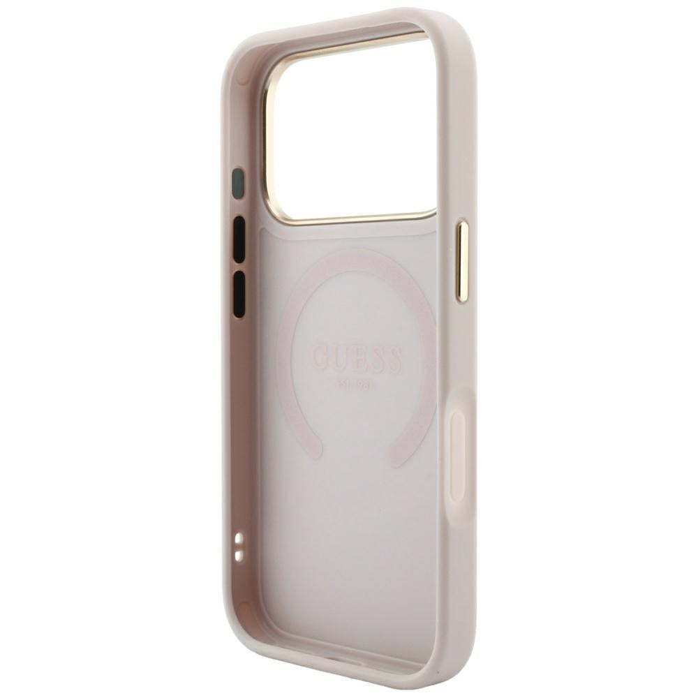 MagSafe ovitek za Apple iPhone 18 Pro / 17 Pro, Guess, Saffiano Peony Ring, roza