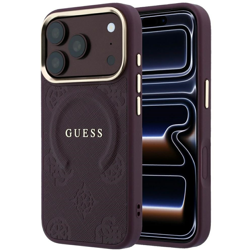 MagSafe ovitek za Apple iPhone 18 Pro / 17 Pro, Guess, Saffiano Peony Ring, Vijoličen
