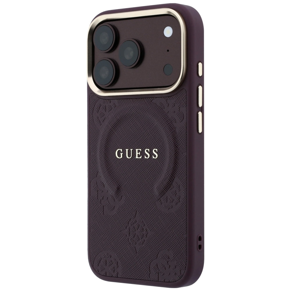 MagSafe ovitek za Apple iPhone 18 Pro / 17 Pro, Guess, Saffiano Peony Ring, Vijoličen