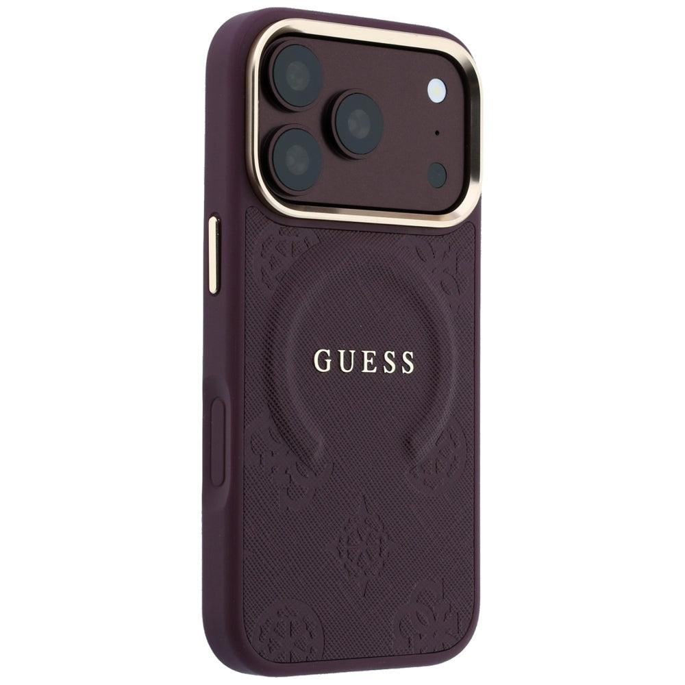 MagSafe ovitek za Apple iPhone 18 Pro / 17 Pro, Guess, Saffiano Peony Ring, Vijoličen