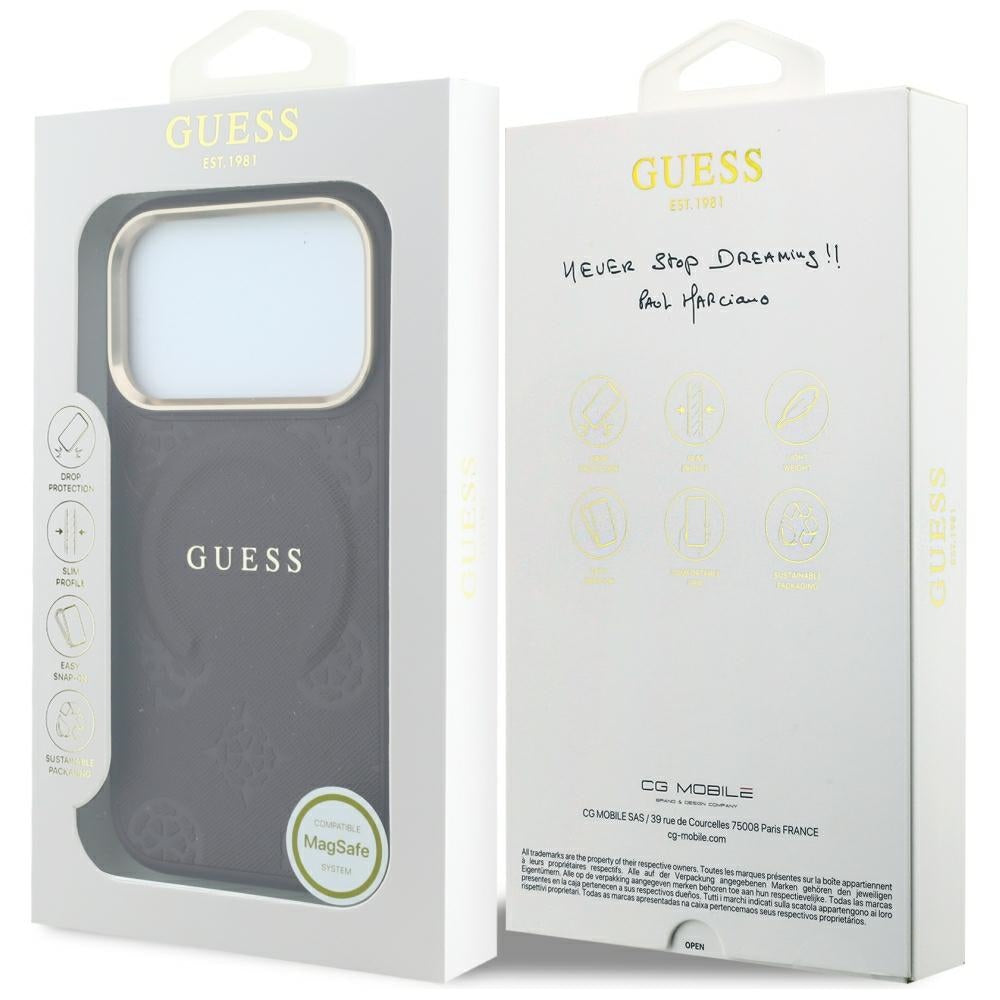 MagSafe ovitek za Apple iPhone 18 Pro / 17 Pro, Guess, Saffiano Peony Ring, Vijoličen