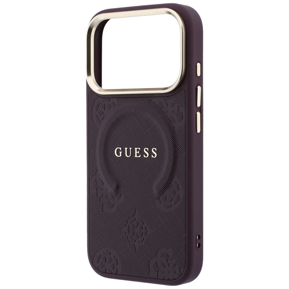 MagSafe ovitek za Apple iPhone 18 Pro / 17 Pro, Guess, Saffiano Peony Ring, Vijoličen