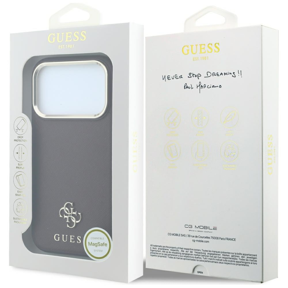 Ovitek MagSafe za Apple iPhone 18 Pro / 17 Pro, Guess, Saffiano Small 4G Classic, Vijoličen