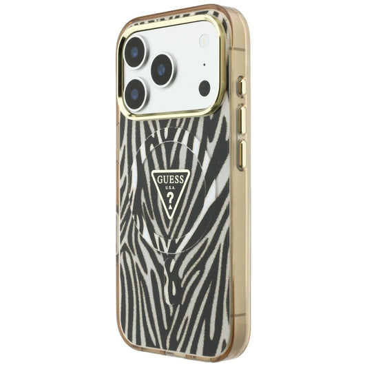 MagSafe ovitek za Apple iPhone 18 Pro / 17 Pro, Guess, Zebra Bleščeči Trikotni Logotip, Zlata