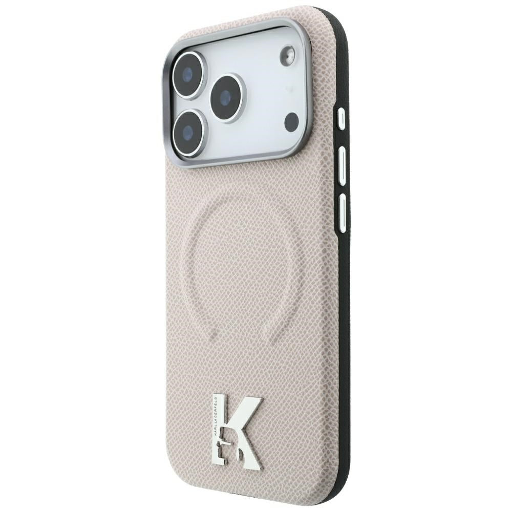 MagSafe ovitek za Apple iPhone 18 Pro / 17 Pro, Karl Lagerfeld, zrnast reliefni obroč, bež