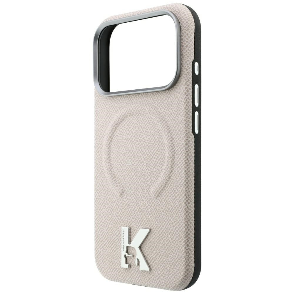 MagSafe ovitek za Apple iPhone 18 Pro / 17 Pro, Karl Lagerfeld, zrnast reliefni obroč, bež
