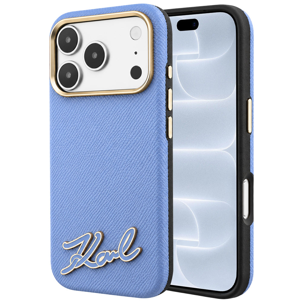 MagSafe ovitek za Apple iPhone 18 Pro / 17 Pro, Karl Lagerfeld, zrnast smolni znak logotipa, modra