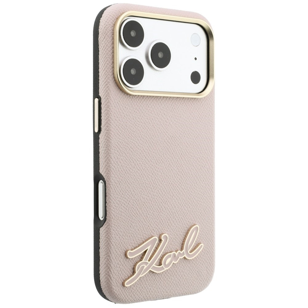 Ovitek MagSafe za Apple iPhone 18 Pro / 17 Pro, Karl Lagerfeld, zrnati smolni znak logotipa, roza