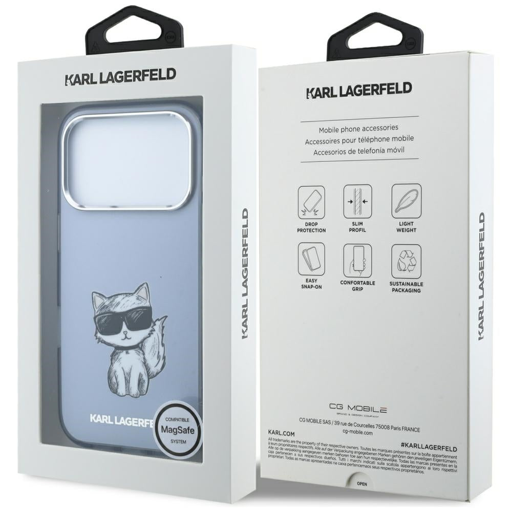 MagSafe ovitek za Apple iPhone 18 Pro / 17 Pro, Karl Lagerfeld, IML Choupette Body Sketch Print, modra