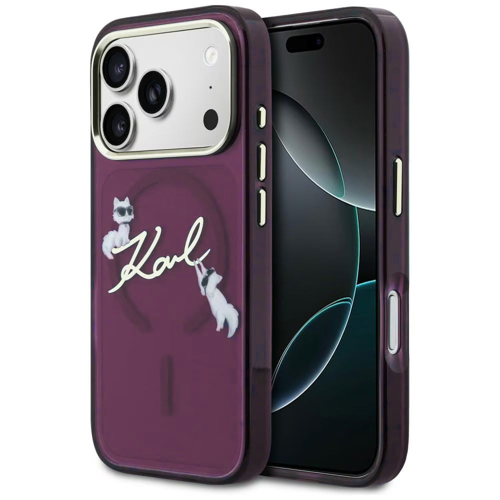 MagSafe ovitek za Apple iPhone 18 Pro / 17 Pro, Karl Lagerfeld, IML Choupette Karl Script Logo, Vijoličen