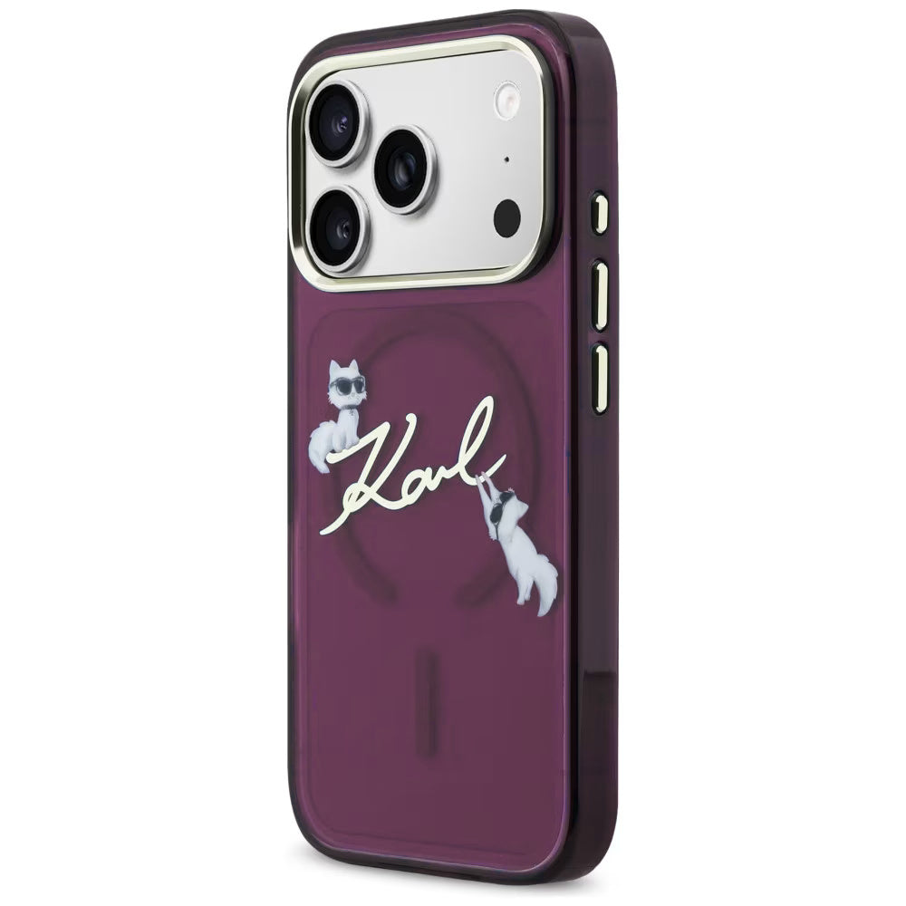 MagSafe ovitek za Apple iPhone 18 Pro / 17 Pro, Karl Lagerfeld, IML Choupette Karl Script Logo, Vijoličen