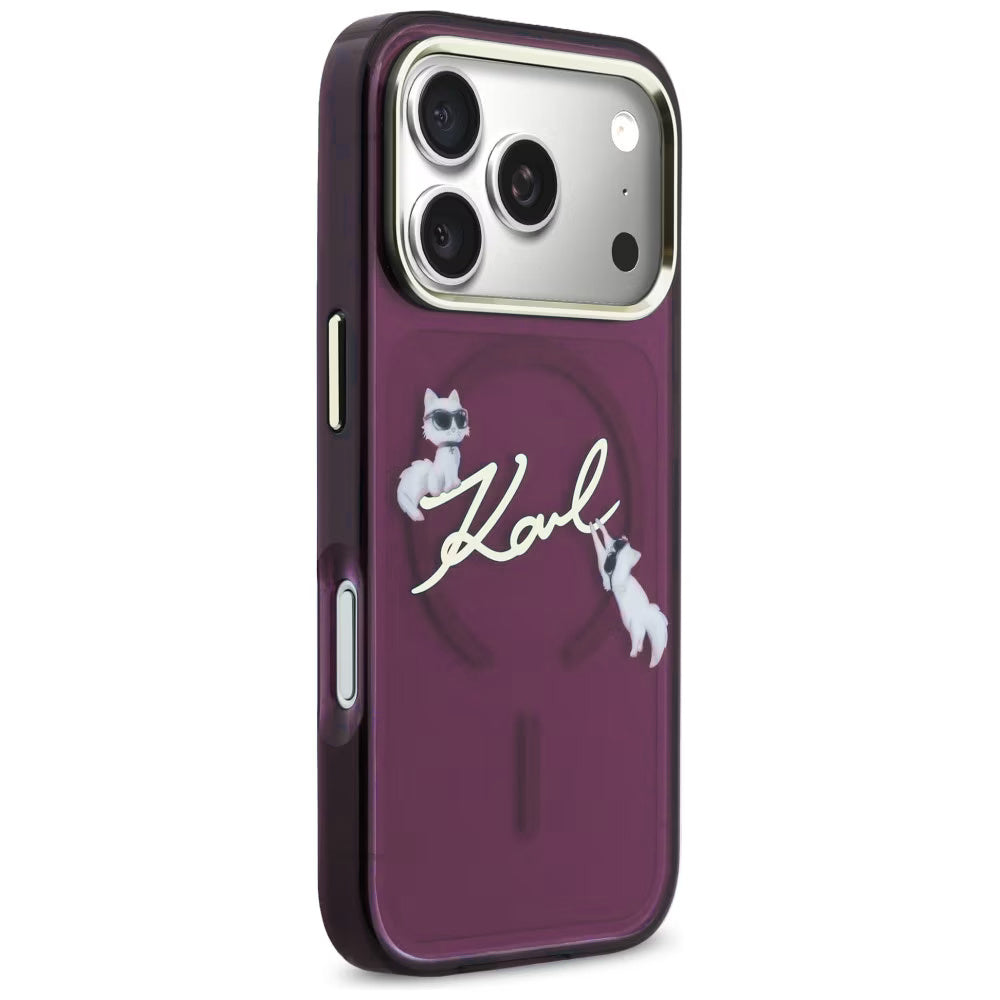 MagSafe ovitek za Apple iPhone 18 Pro / 17 Pro, Karl Lagerfeld, IML Choupette Karl Script Logo, Vijoličen