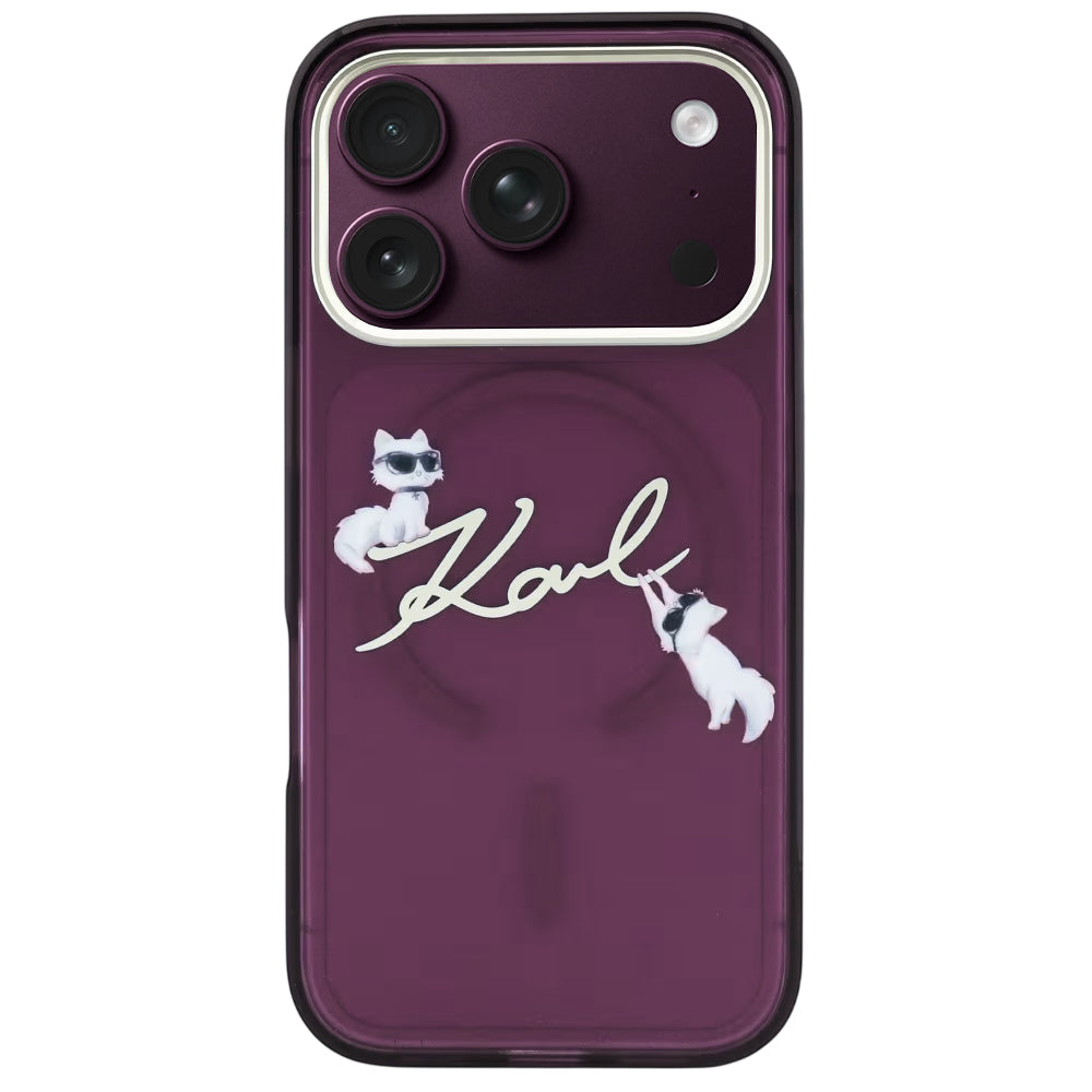 MagSafe ovitek za Apple iPhone 18 Pro / 17 Pro, Karl Lagerfeld, IML Choupette Karl Script Logo, Vijoličen
