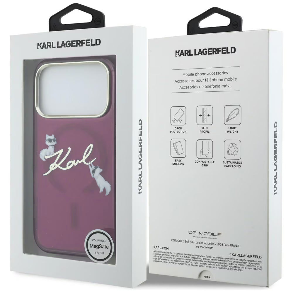 MagSafe ovitek za Apple iPhone 18 Pro / 17 Pro, Karl Lagerfeld, IML Choupette Karl Script Logo, Vijoličen