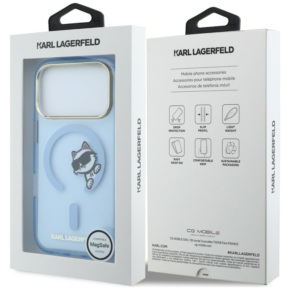 MagSafe ovitek za Apple iPhone 18 Pro / 17 Pro, Karl Lagerfeld, IML Peekaboo Print kovinski okvir, modra