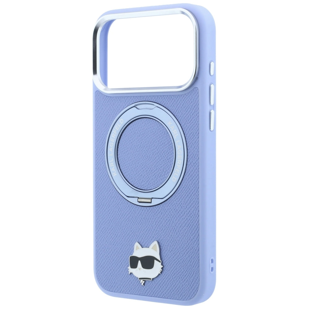 MagSafe ovitek za Apple iPhone 18 Pro / 17 Pro, Karl Lagerfeld, stojalo z obročem 360 Choupette Pin, modra
