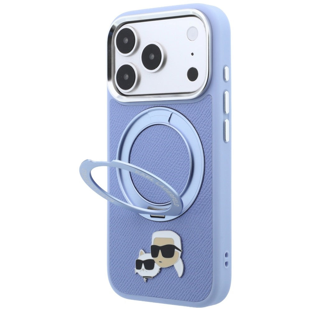 MagSafe Case for Apple iPhone 18 Pro / 17 Pro, Karl Lagerfeld, Ring Stand 360 Karl & Choupette Pin, Blue