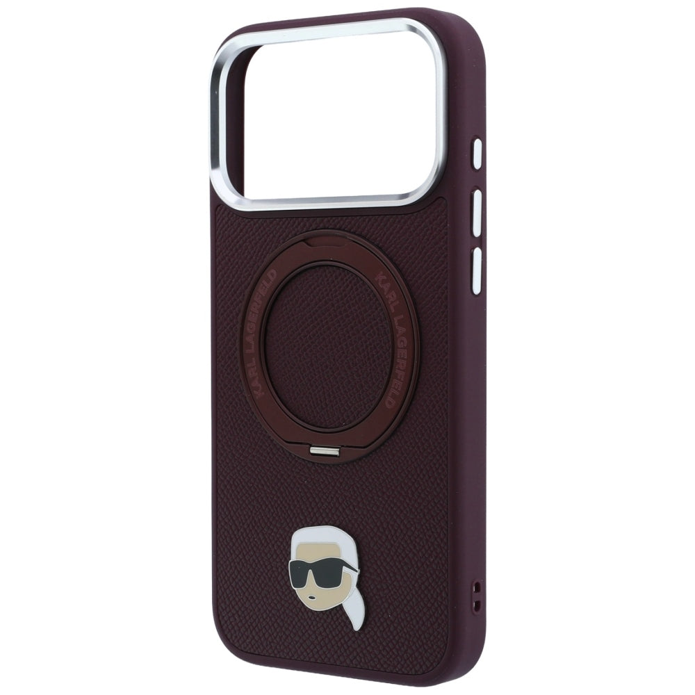 MagSafe Case for Apple iPhone 18 Pro / 17 Pro, Karl Lagerfeld, Ring Stand 360 Karl Pin, Burgundy