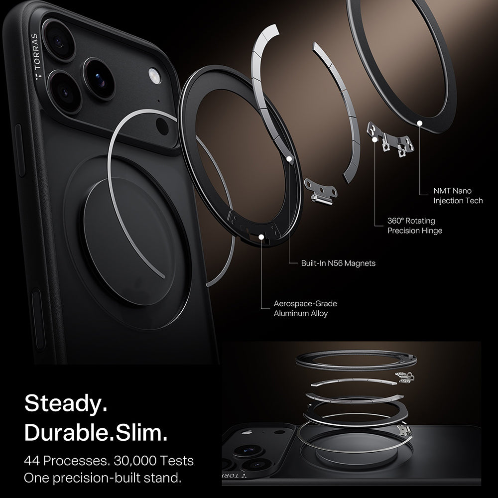 MagSafe ovitek za Apple iPhone 18 Pro / 17 Pro, Torras, Ostand O1 Guardian, Črn