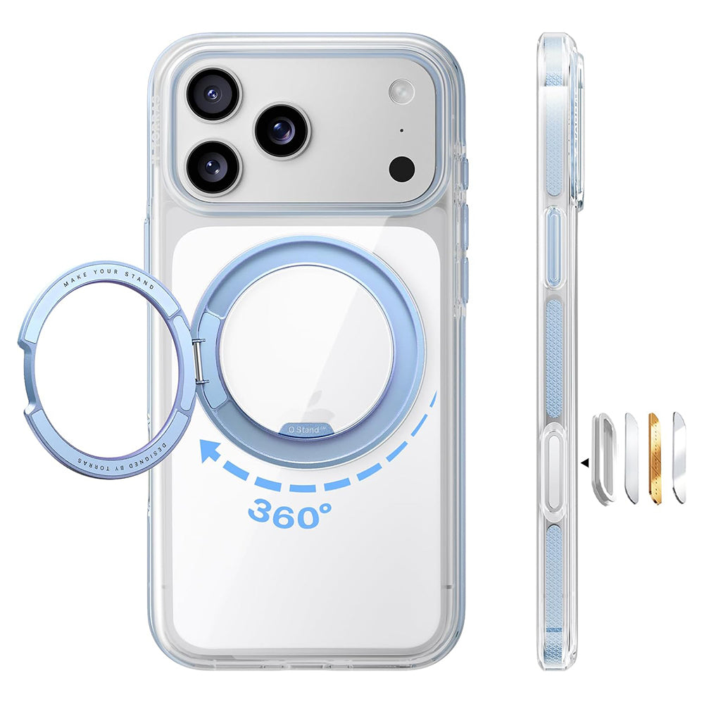 MagSafe ovitek za Apple iPhone 18 Pro / 17 Pro, Torras, Ostand O3 Light, modra