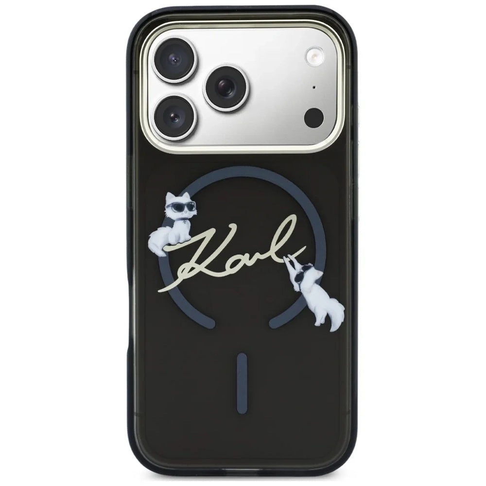 MagSafe ovitek za Apple iPhone 18 Pro, Karl Lagerfeld, IML Choupette Karl Script Logo, Črn