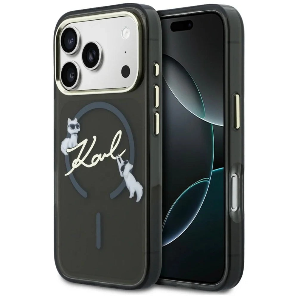 MagSafe ovitek za Apple iPhone 18 Pro, Karl Lagerfeld, IML Choupette Karl Script Logo, Črn