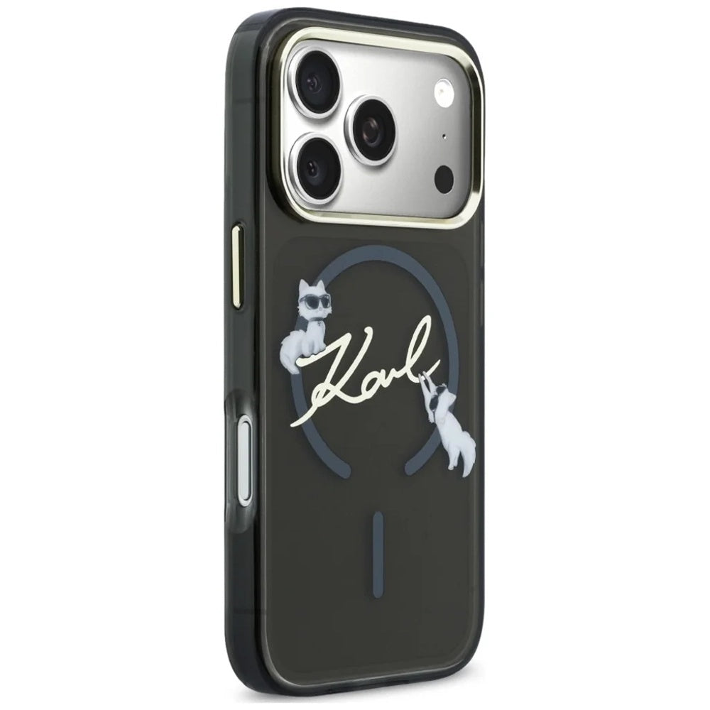 MagSafe ovitek za Apple iPhone 18 Pro, Karl Lagerfeld, IML Choupette Karl Script Logo, Črn