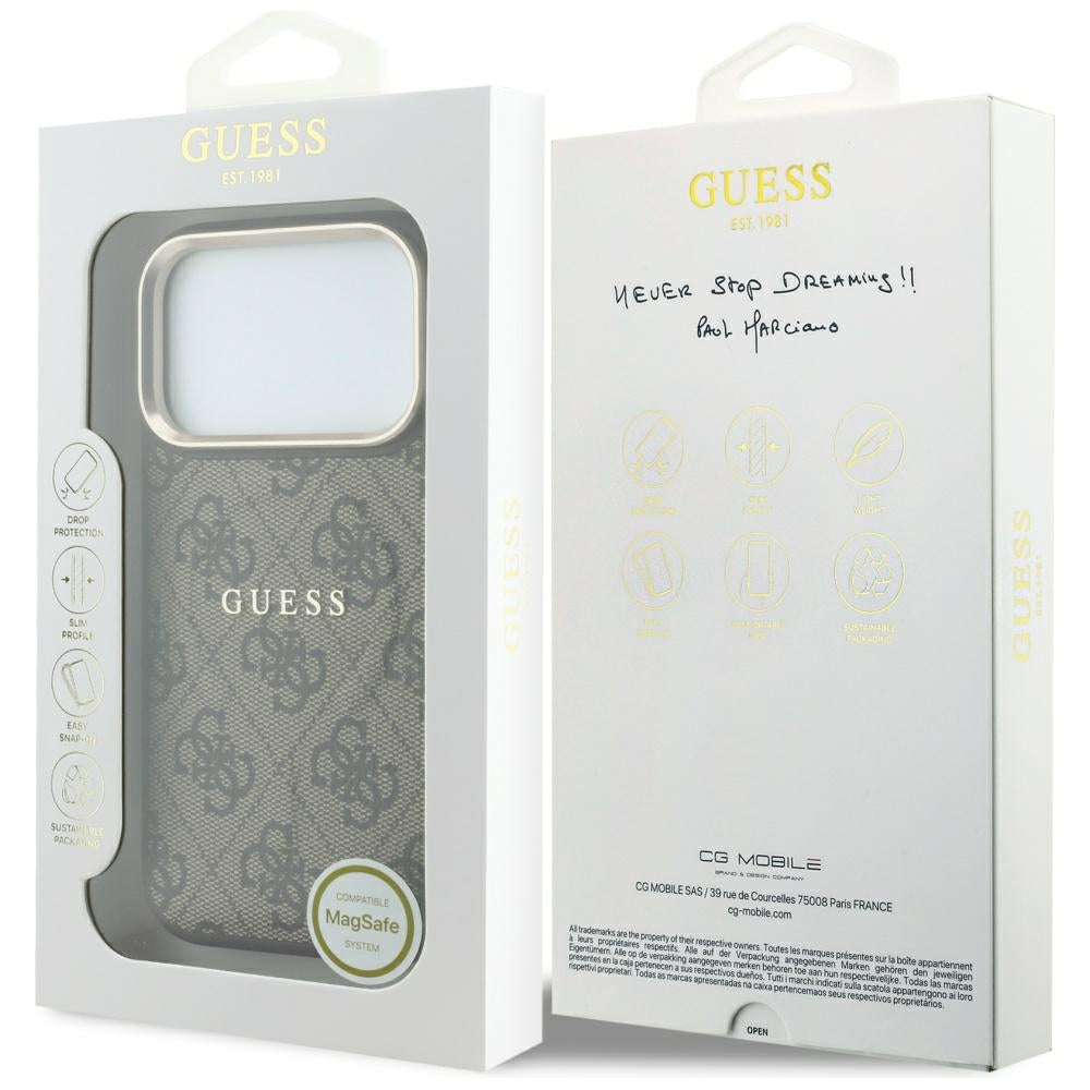 Ovitek MagSafe za Apple iPhone 18 Pro Max / 17 Pro Max, Guess, 4G Relief Classic, Rjav
