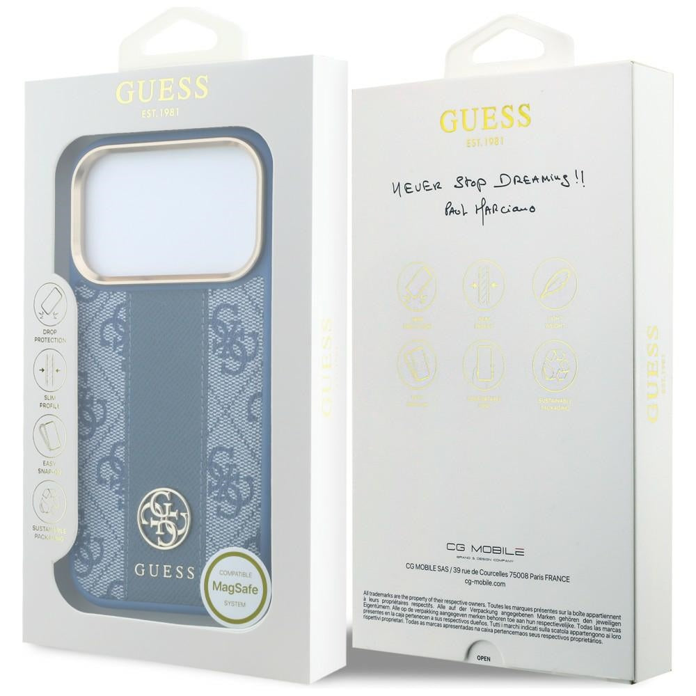 MagSafe ovitek za Apple iPhone 18 Pro Max / 17 Pro Max, Guess, 4G Stripe Round Classic Logo, modra