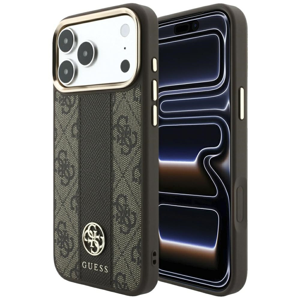 MagSafe ovitek za Apple iPhone 18 Pro Max / 17 Pro Max, Guess, 4G Stripe Round Classic Logo, rjav
