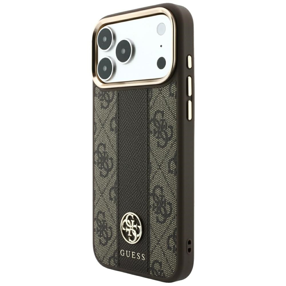 MagSafe ovitek za Apple iPhone 18 Pro Max / 17 Pro Max, Guess, 4G Stripe Round Classic Logo, rjav