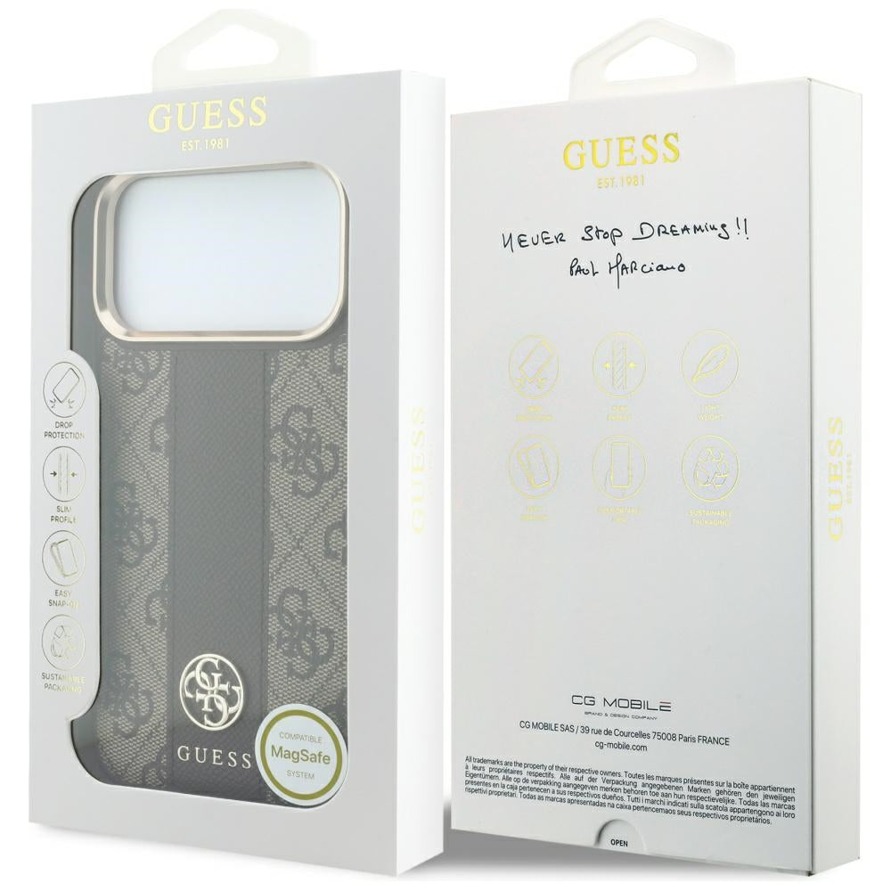 MagSafe ovitek za Apple iPhone 18 Pro Max / 17 Pro Max, Guess, 4G Stripe Round Classic Logo, rjav