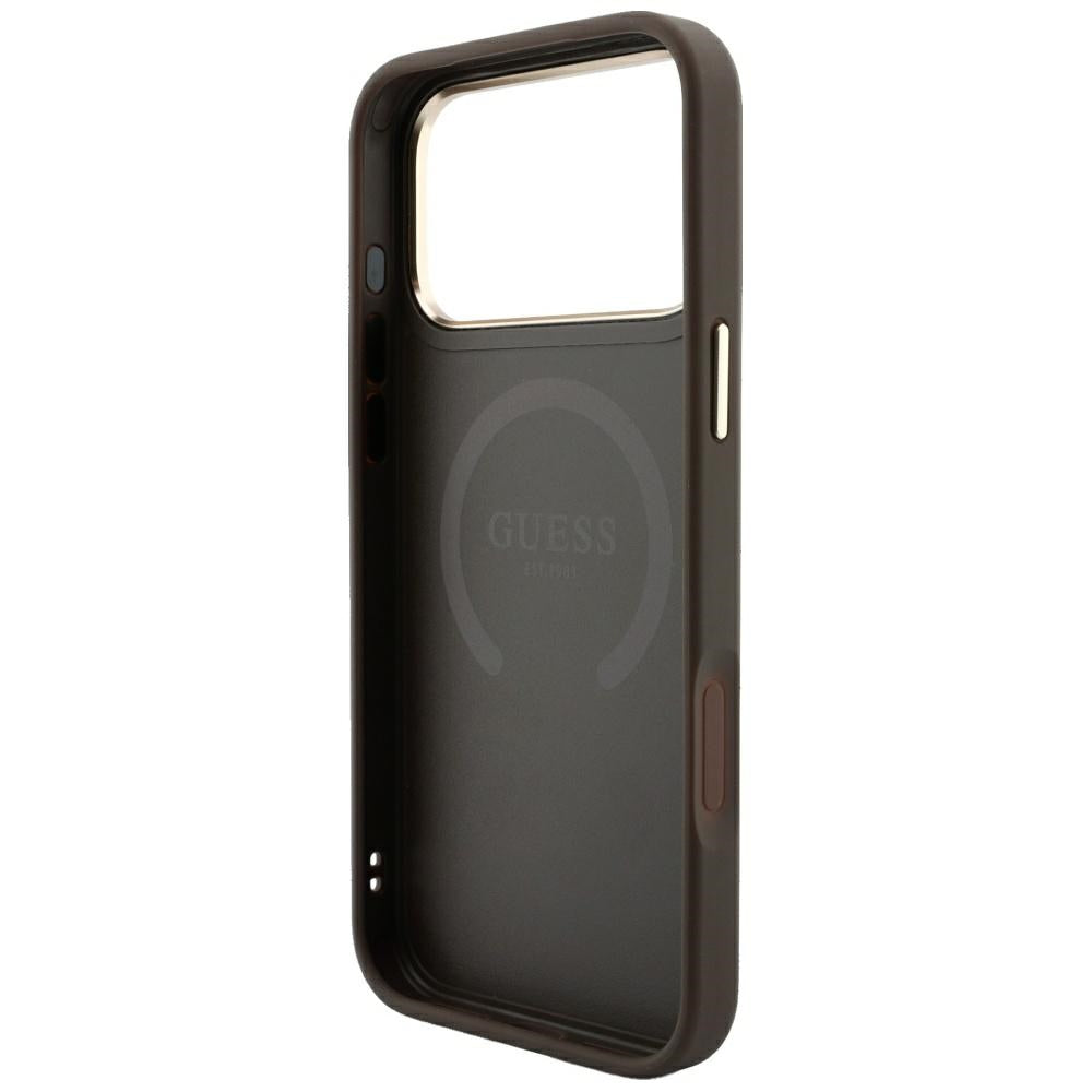 MagSafe ovitek za Apple iPhone 18 Pro Max / 17 Pro Max, Guess, 4G Stripe Round Classic Logo, rjav